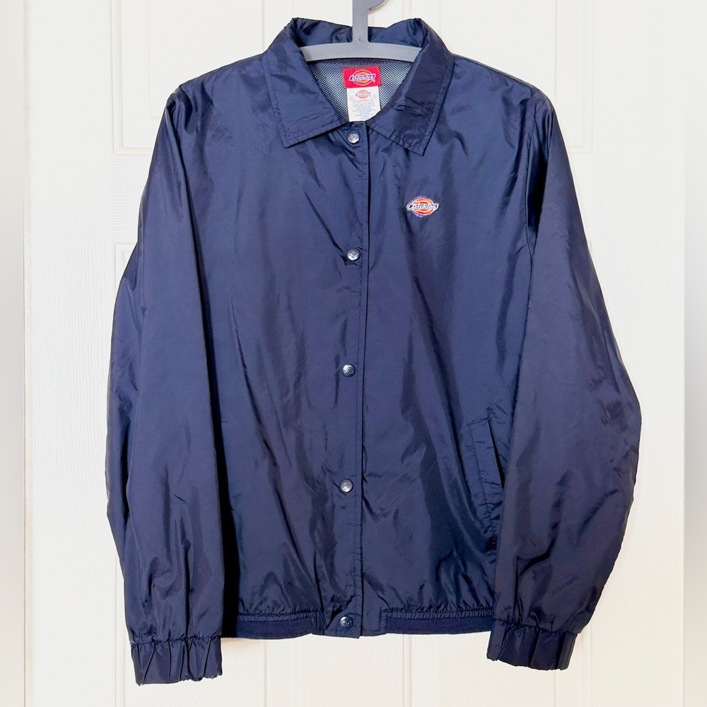 Dickies Girl Y2K 90’s Navy Blue Coach Jacket Windbreaker Snap Mesh Lined Size L